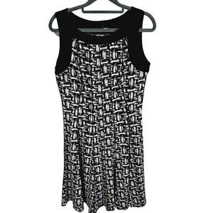 Perceptions Women's S Crosshatch Print Sleeveless Tank Dress Black White